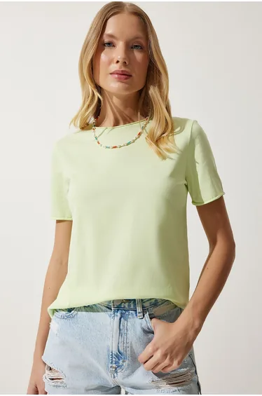 Women's Light Green Crew Neck Basic Knitted T-Shirt