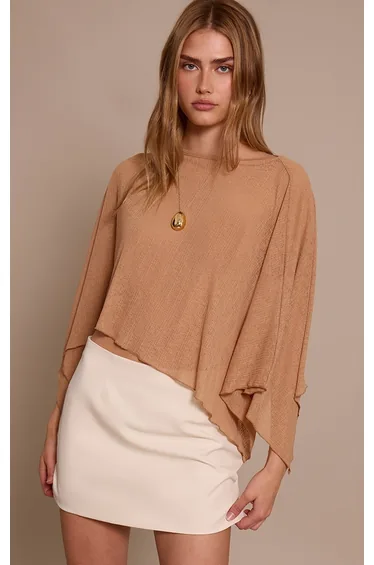 Tan Tencel Asymmetric Drape Long Top