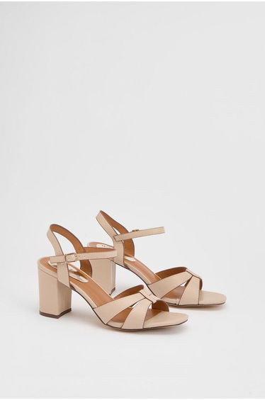 Sarah Faux Leather Block Heel Open Toe Sandals