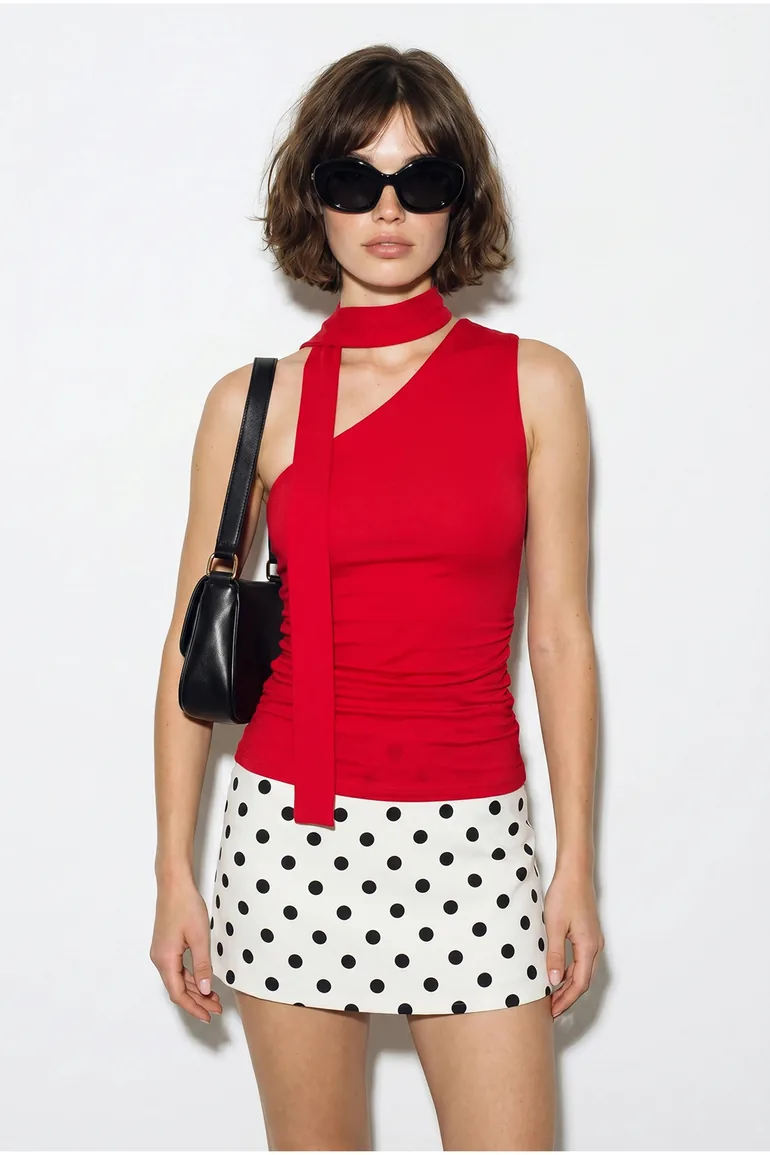 LUCCI Sleeveless Asymmetrical Tie-detail Blouse - 3