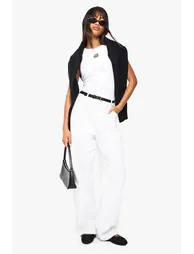 تانك توب بوهو قطن أبيض بلا أكمام - بحمالات عريضة - 1