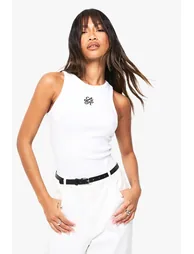 تانك توب بوهو قطن أبيض بلا أكمام - بحمالات عريضة