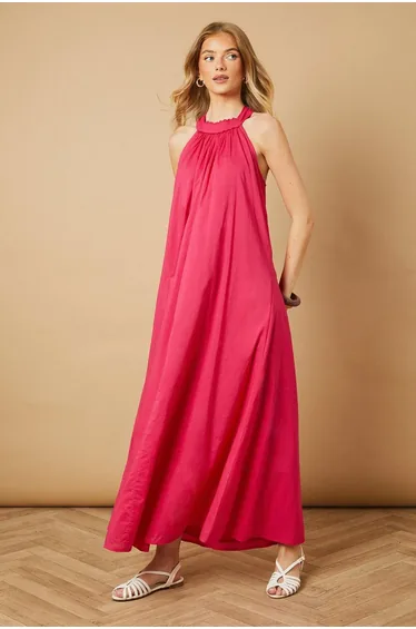 فستان بياقة هالتر سادة