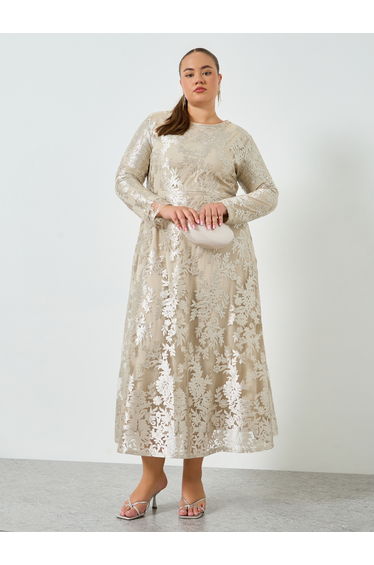 Plus Size Lace Long Sleeves A-Line Maxi Dress