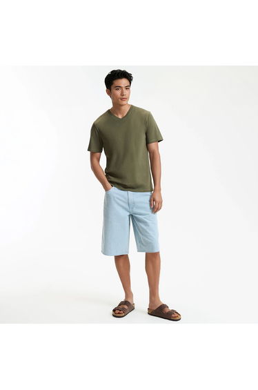 Cotton V-Neck T-Shirt with Short Sleeves