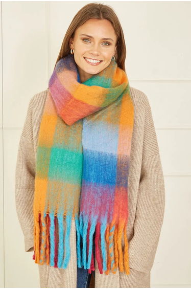 Yumi Rainbow Check Soft Scarf