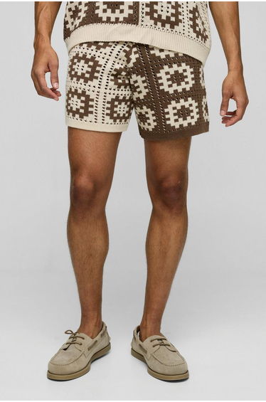 Relaxed Crochet Knit Short - taupe