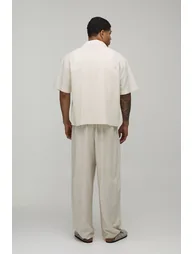 بنطلون كتان بقصة منفوخة لون بيج - 1