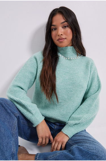 Petite Pearl neck Detail Jumper