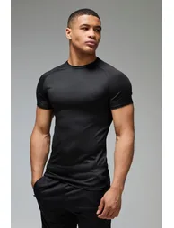 تيشيرت رياضة رجالي بأكمام راجلان - أسود 