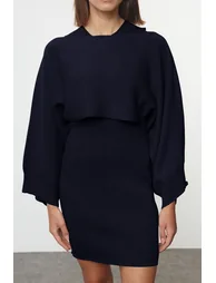 Navy Blue Mini Knitwear Bolero-Dress Suit - 2