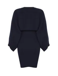Navy Blue Mini Knitwear Bolero-Dress Suit - 7