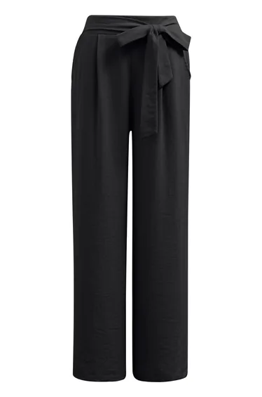 Laid-Back Tie-Bow Linen-Blend Pants in Black