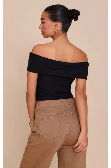 Black Soft Touch Bardot Long Top