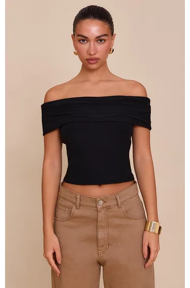 Black Soft Touch Bardot Long Top