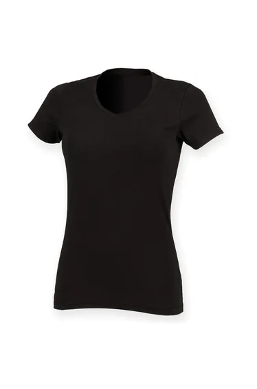 Skinni Fit Womens/Ladies Feel Good Stretch V Neck T-Shirt - Black