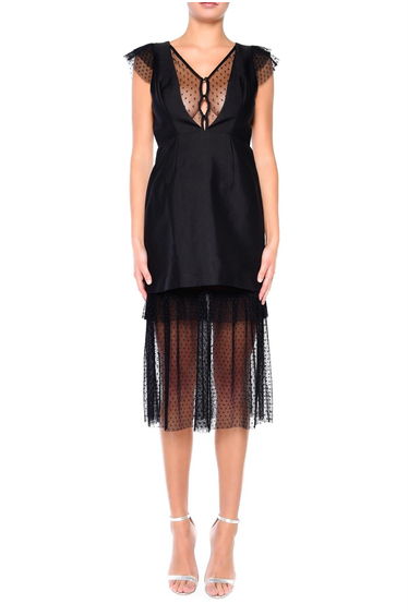 Alexa Black Dobby-Spot Mesh Mini-Dress