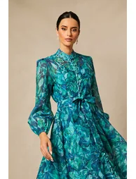 Kylie Floral Print Embellished Midi Dress - 1