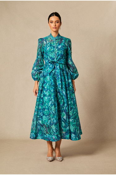 Kylie Floral Print Embellished Midi Dress