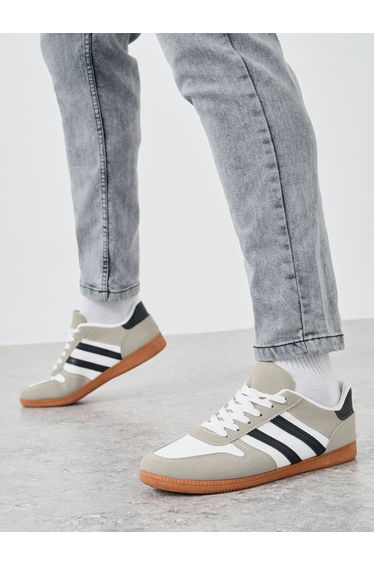 Striped Panelled Lace Up Sneakers