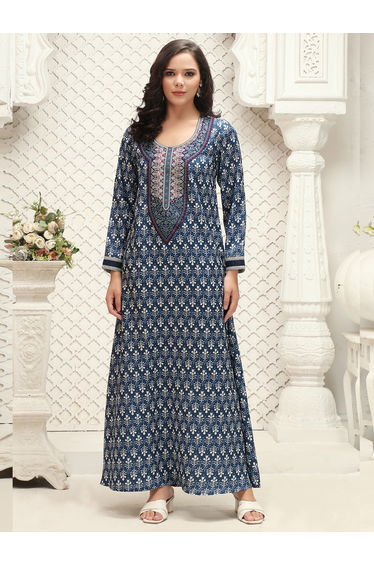 Navy Blue All Over Print Jalabiya