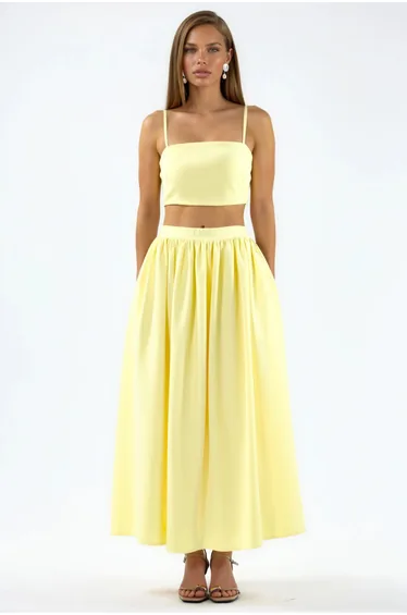 Pocket Detailed Long Skirt and Crop Top Two-Piece Set