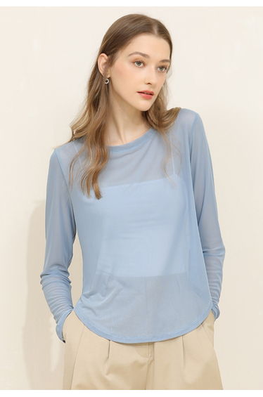 Knotted Back Sheer Mesh Top in Blue