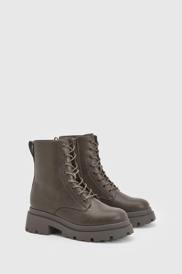 Chunky Lace Up Hiker Boots - chocolate - 2