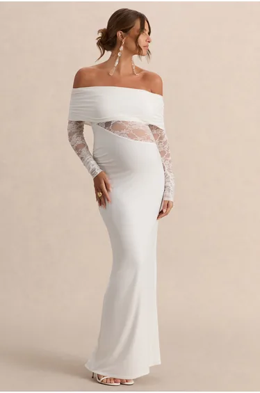 فستان كلوب ال لندن أبيض ماكسي بقصة مستقيمة بلا أكتاف