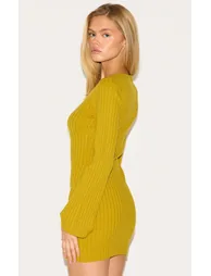 Olive Ribbed Knit Mini Dress - 2