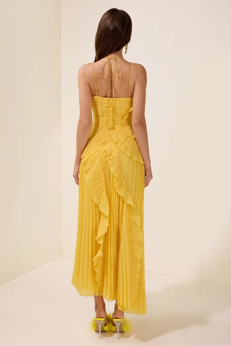 فستان ميدي بكسرات بياقة هالتر - 6