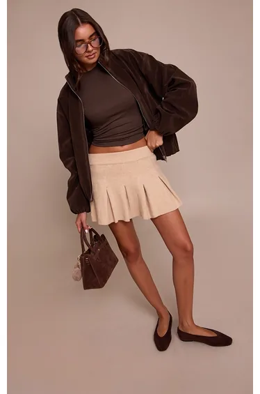 Oatmeal Soft Knit Pleated Mini Skirt