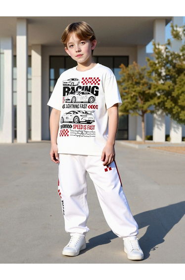 Teens Racing Graphic T-Shirt and Joggers Set