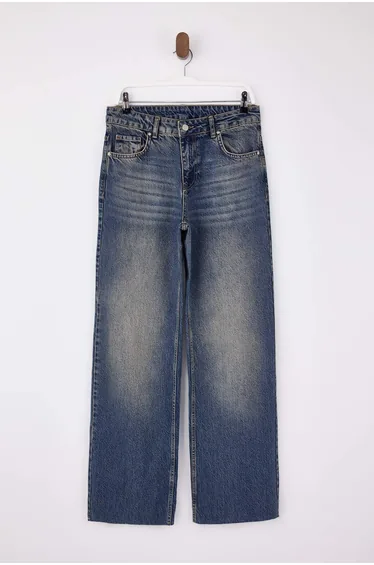 Blue High Waist Wide Leg Wide Leg Jeans