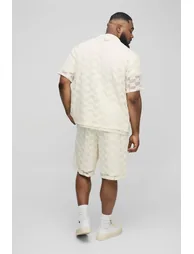 Plus Check Open Stitch Revere Shirt - stone - 1