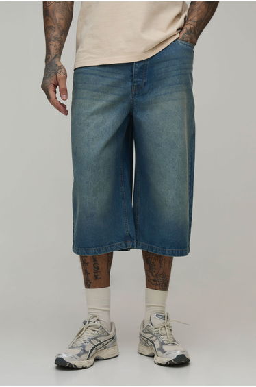 Tall Longline Denim Jorts - antique blue
