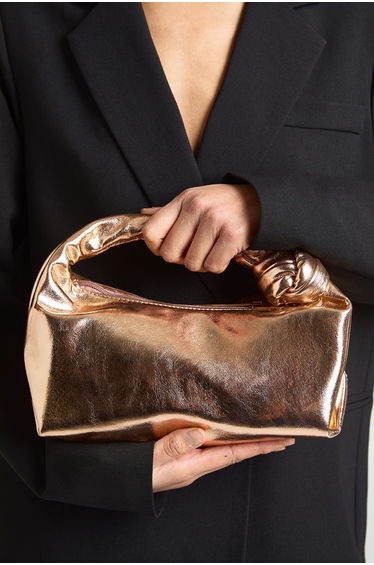 Metallic Knot Handle Grab Bag - rose gold