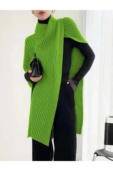 Loose Asymmetric Solid Color Split-Joint High Neck Sweater Tops