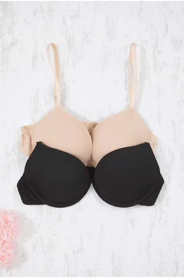 Black-Skin 2-Pack Micro Underwire Plain Push Up T-Shirt Bra