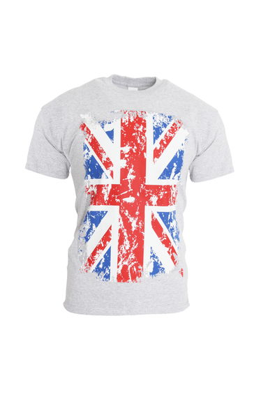 Mens Union Jack GB Print 100% Cotton Short Sleeve Casual T-Shirt/Top - Ash Grey
