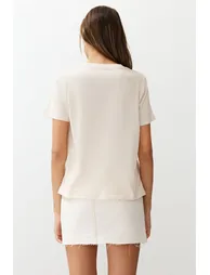 Stone Sequin Embroidered Basic Pattern Knitted T-Shirt - 3