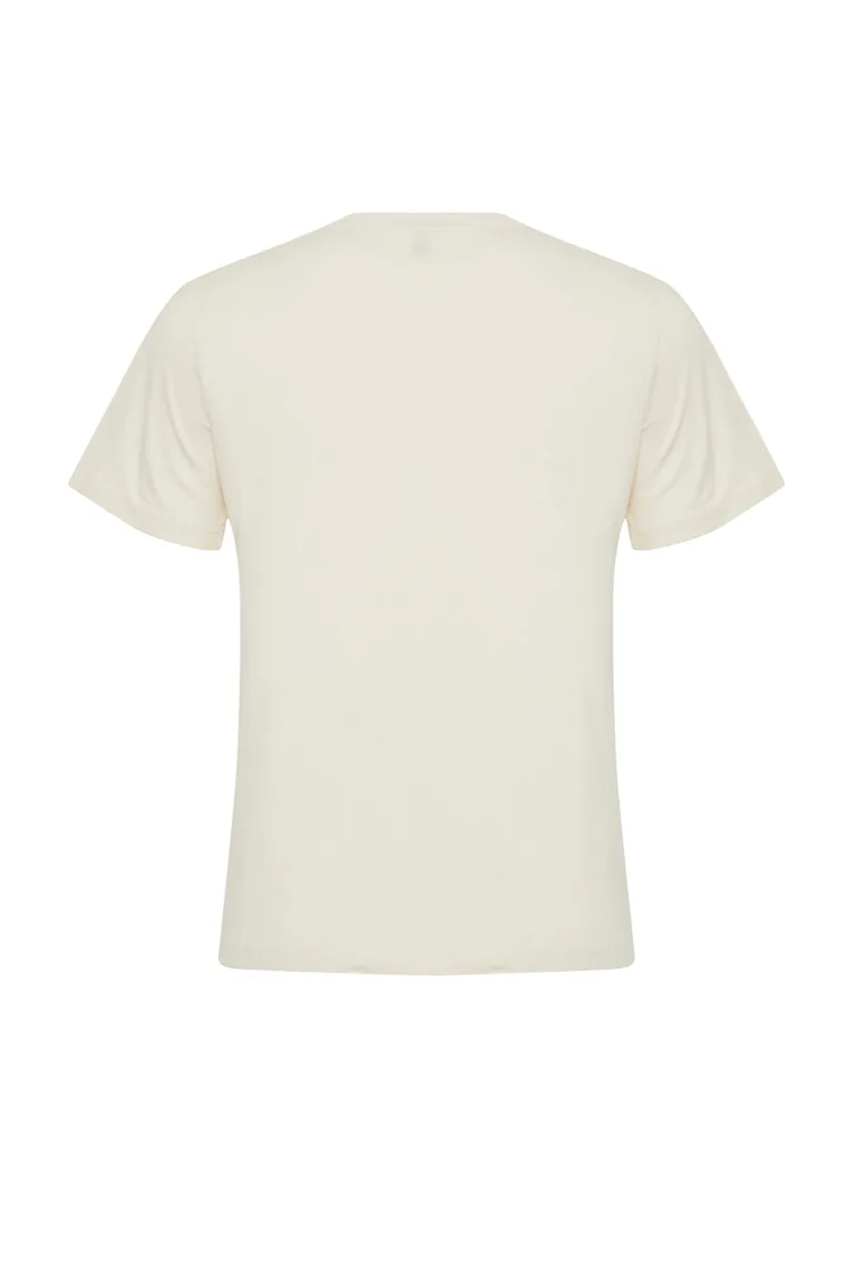 Stone Sequin Embroidered Basic Pattern Knitted T-Shirt - 6