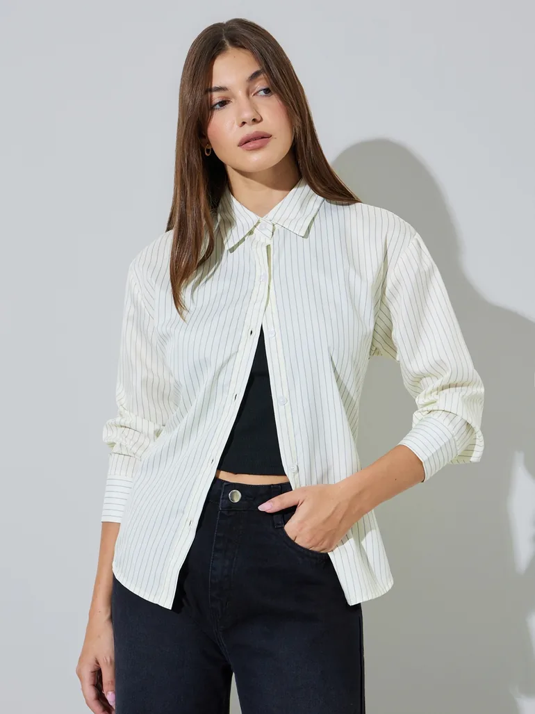 Off White Striped Long Sleeves Shirt