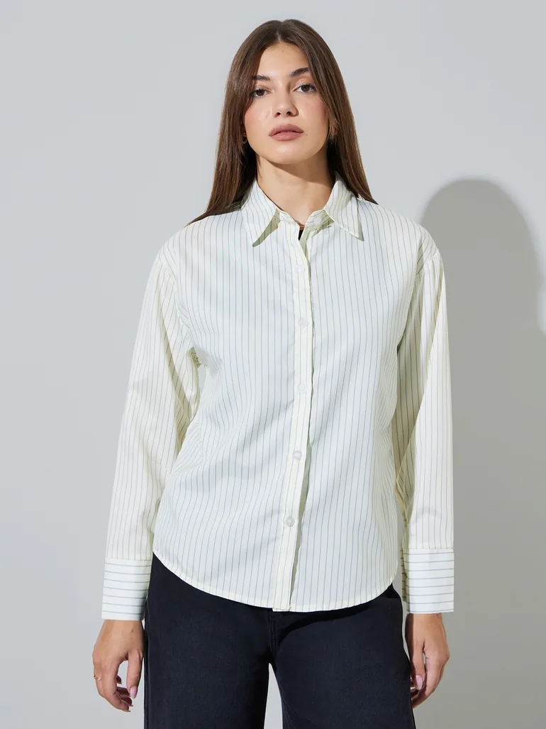 Off White Striped Long Sleeves Shirt - 2
