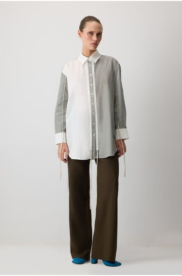 GATHERED COLORBLOCK POPLIN SHIRT