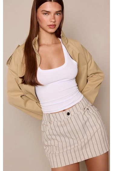 Beige Stripe Woven Mini Skirt