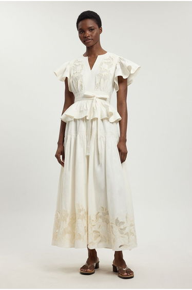 Cotton Cutwork Belted Midi Dress