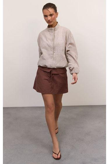 Chocolate Cotton Fold Over Waistband Mini Skirt