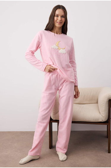 Pink Galaxy Patch Polar Fleece Knitted Pajama Set