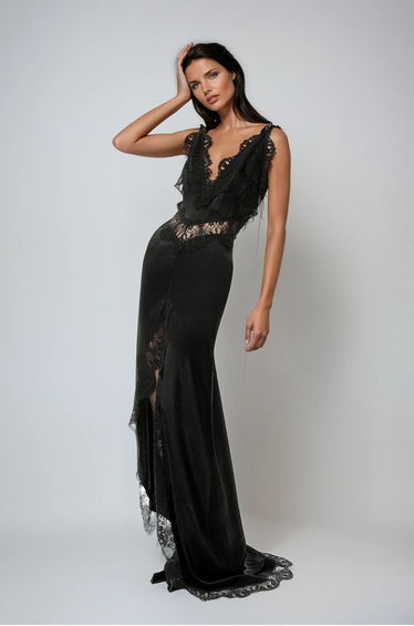 Flaminio Spaghetti Lace Split Maxi Dress